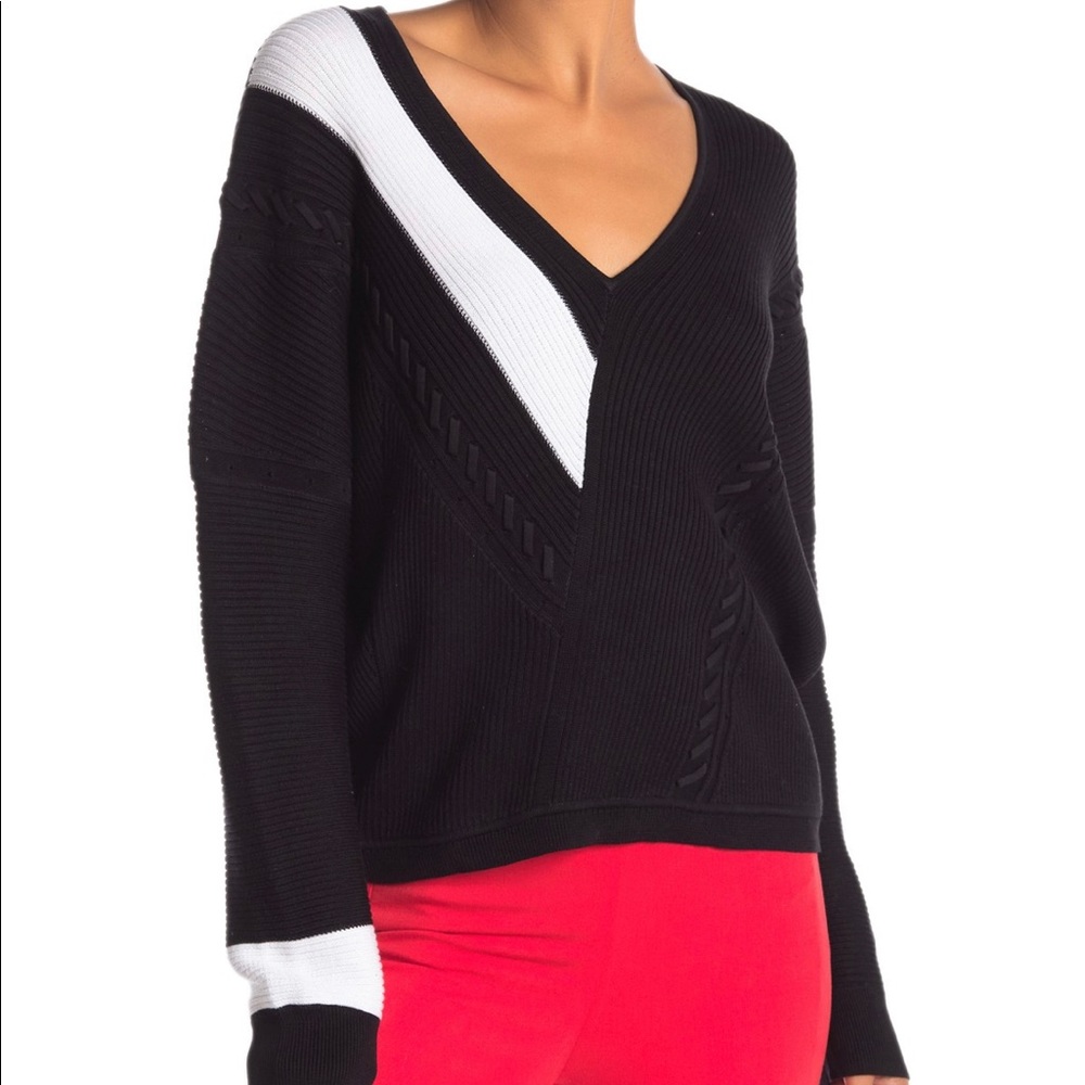 rag & bone Black and White V-Neck Knit Sweater